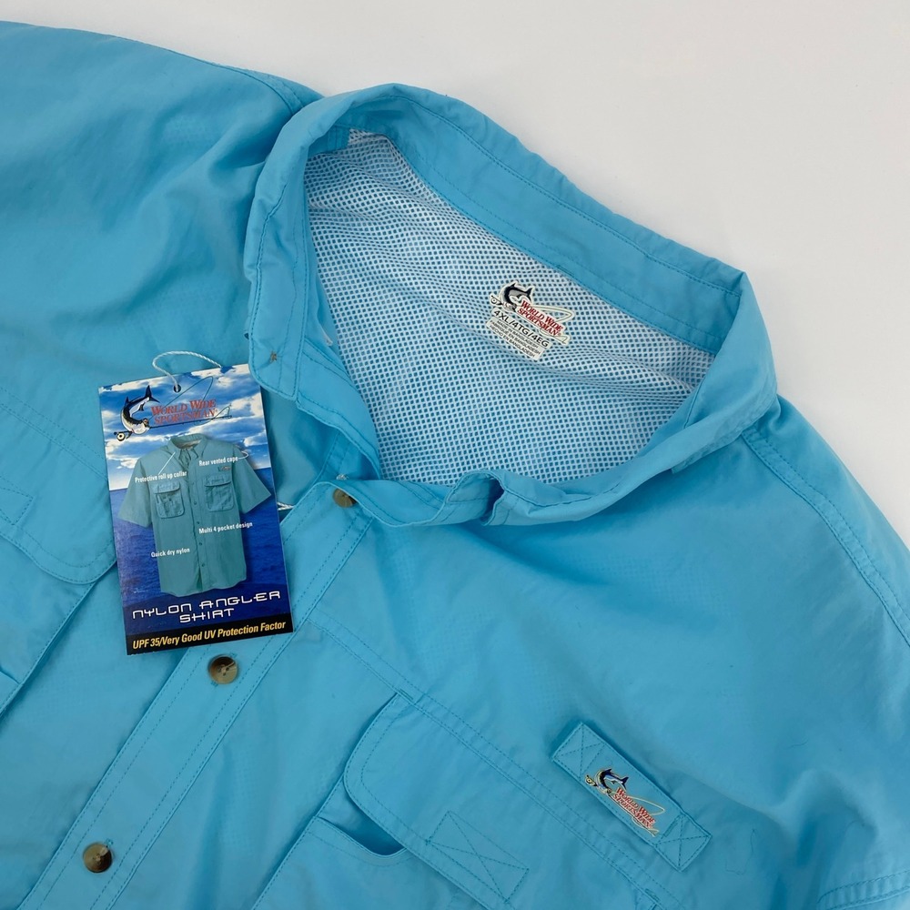 NEW World Wide Sportsman Fishing Shirt Mens 4XL Blue Vented Camp Summer Angler